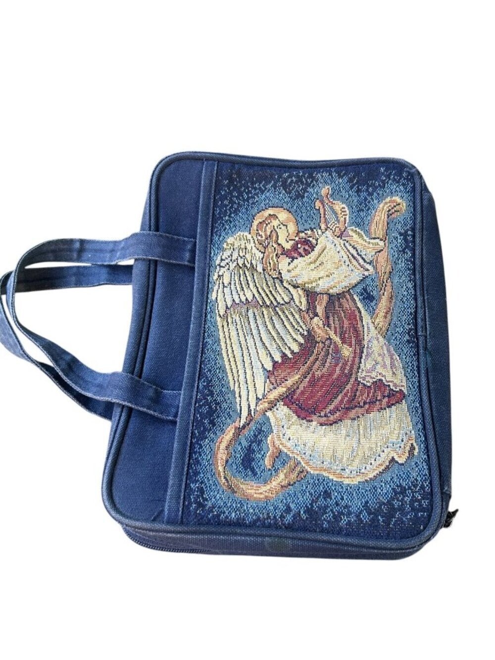 Zondervan Vintage Fabric Bible Zip Up Carrying Case Angel Tapestry Cover